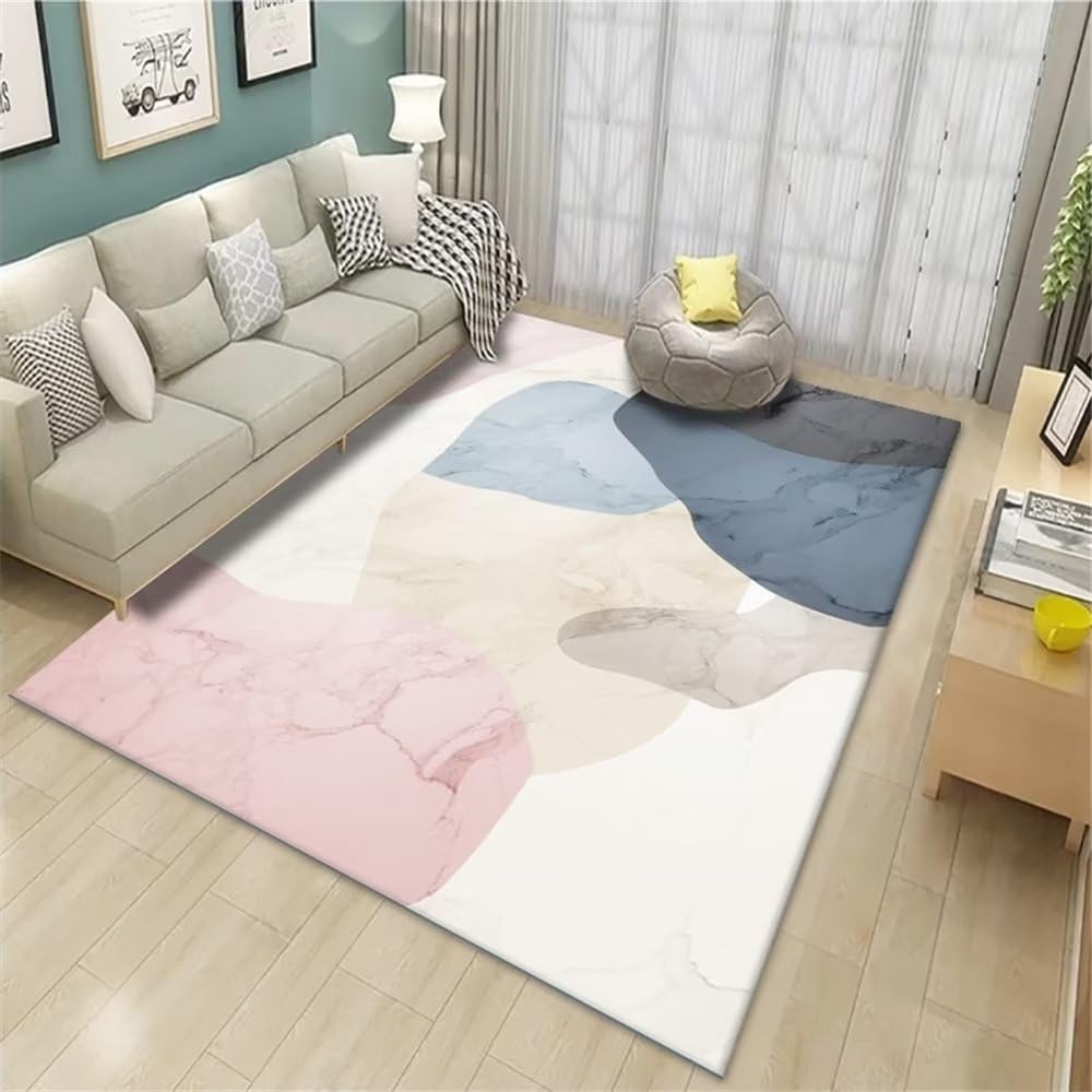 Tapis de salon rose géométrique lavable pour simplifier l'entretien