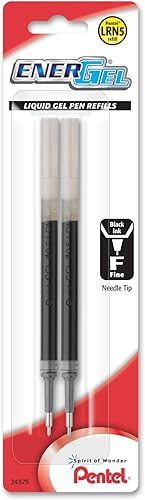 Pentel LRN5BP2A - Tinta de repuesto para bolígrafo de gel EnerGel y Lancelot, punta de aguja de 0.020 in, fina, tinta negra, 2 unidades por 1 paquete