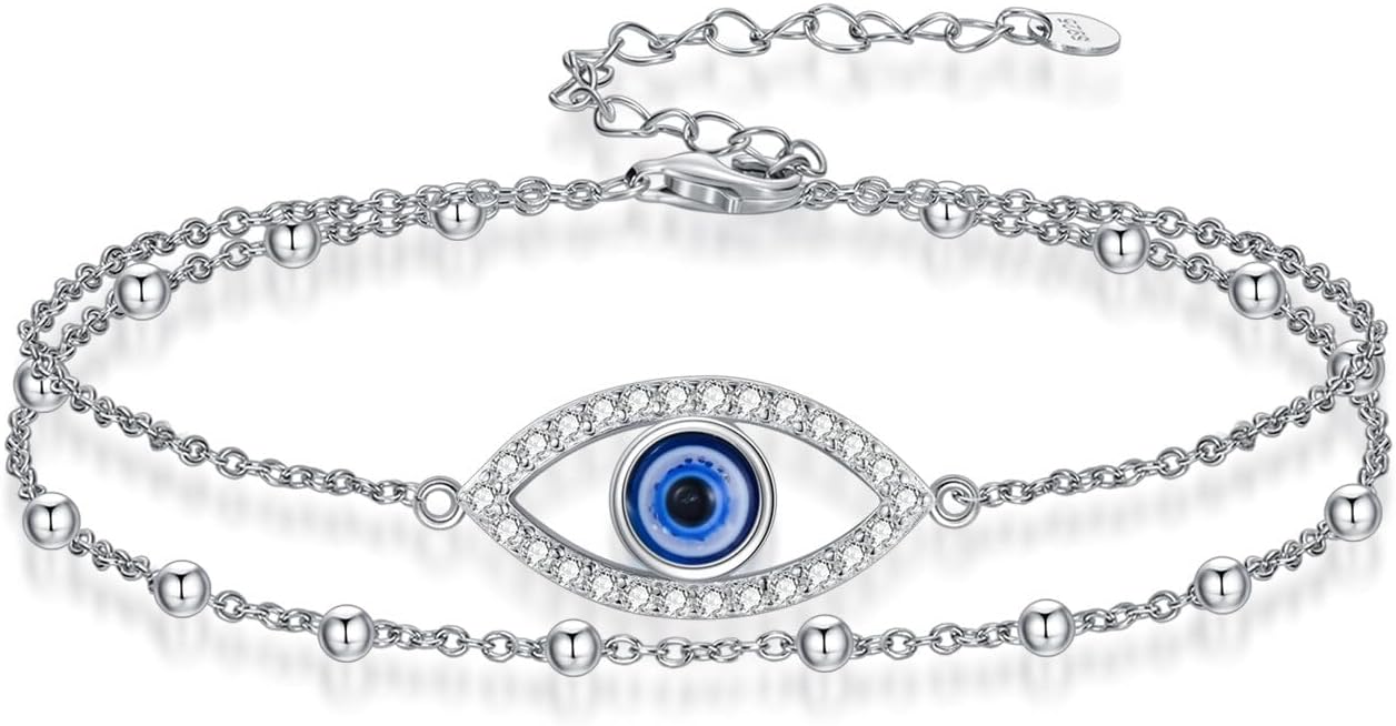 Dragonfly/Evil Eye/Hamsa Evil Eye/Lotus/Mushroom Anklet Bracelets for Women Sterling Silver Adjustable Double Layered Bracelet Anklet Mother's Day Jewelry Gifts Beach Jewelry
