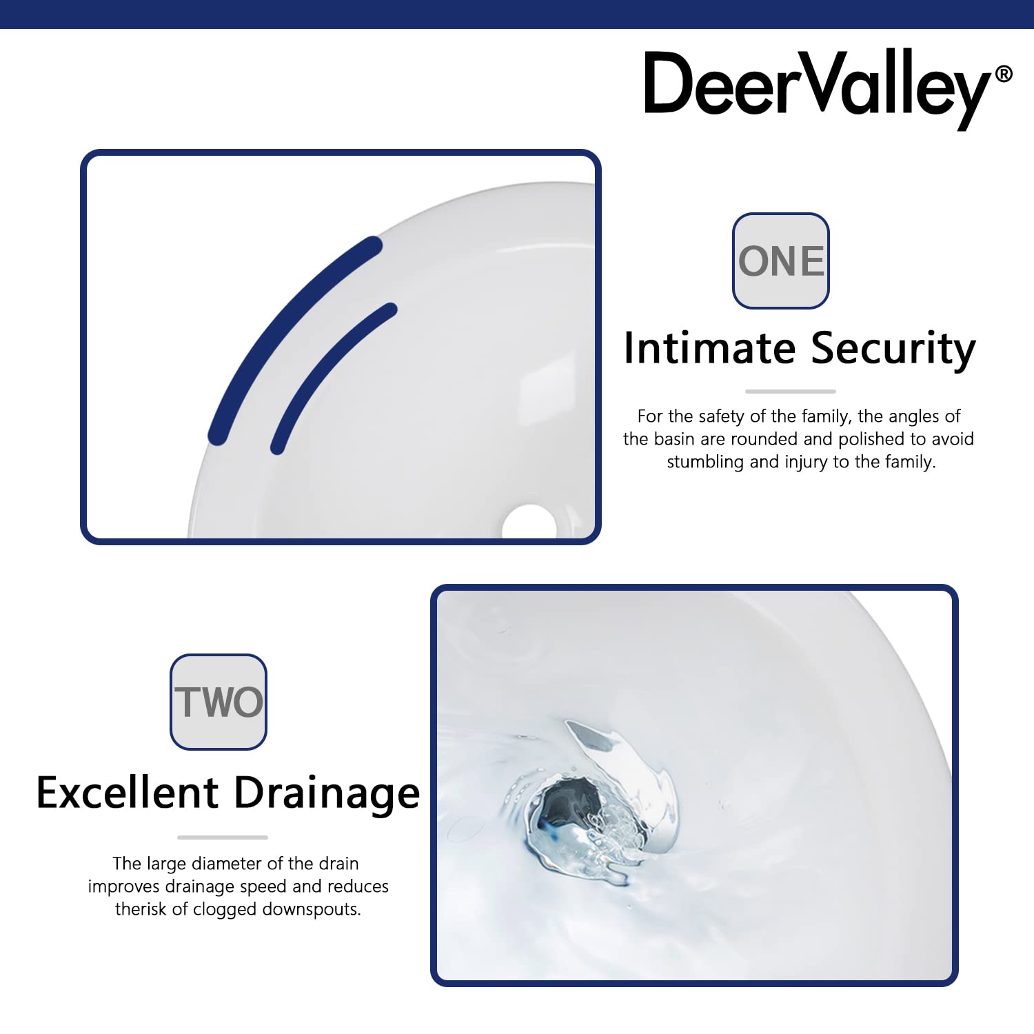 DeerValley Lavabo de pie Lavabo con Pedestal en Cerámica Blanco, con desbordamiento y agujero único preperforado(80 * 52 * 44cm)