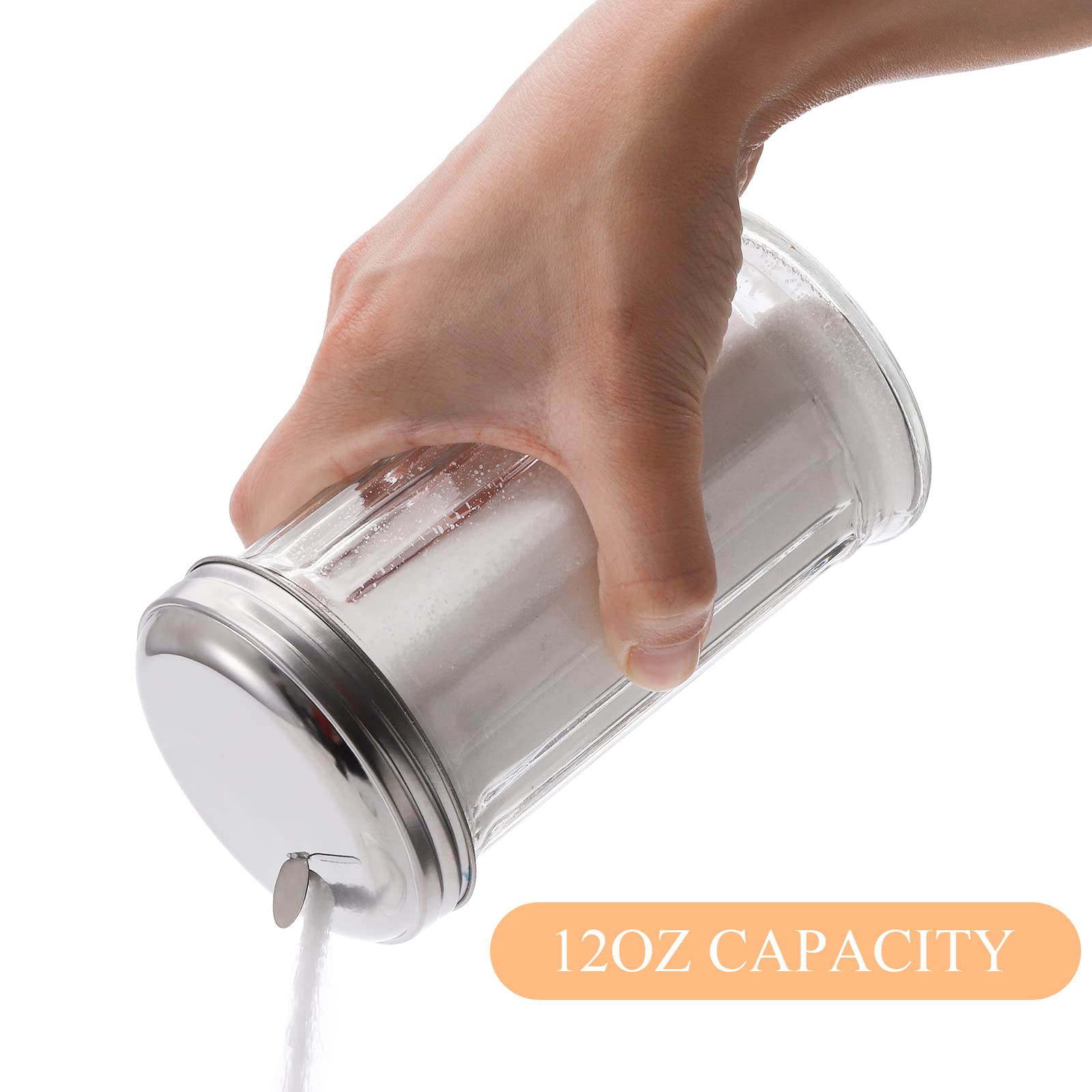 Tebery - Juego de 4 tapacubos de acero inoxidable con tapa de cristal para dispensador de azúcar, plumero o atizador, 325 ml