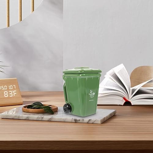 Miniatura 2 de Hemoton Divertida taza de basura taza de café de porcelana con cubierta de asa, cubo de basura novedoso taza de cerámica taza de té de porcelana
