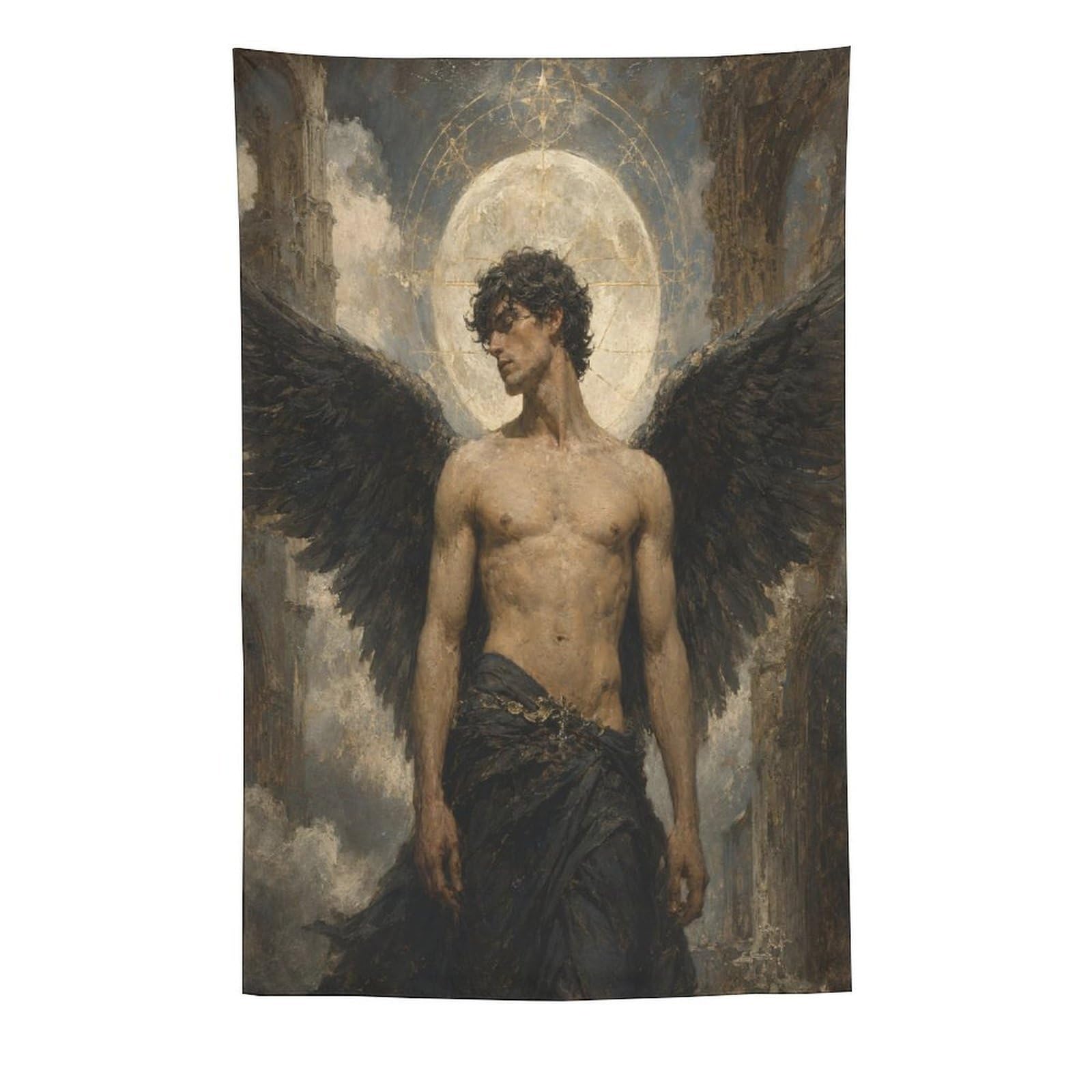 W7C8U2X3 Dark Angel Lucifer Wall Tapestry, Fantasy Illustration, Bed