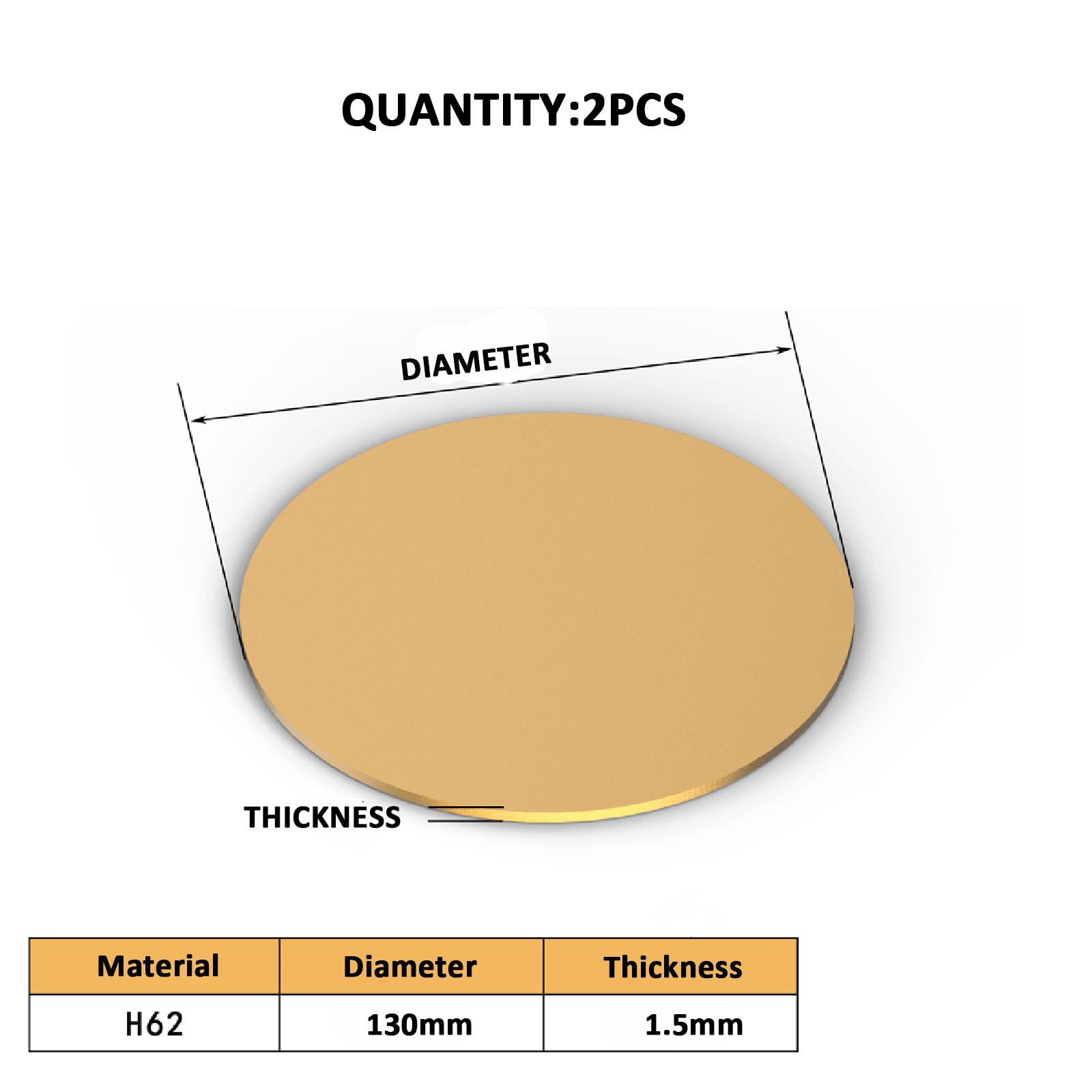 COYOUCO 2 Pcs Brass Round Plates Thickness 1.5mm Diameter from 15mm-300mm Brass Disc Suitable for Crafts, Models, and Repairs,130mm