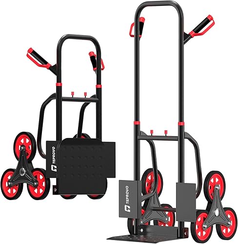 Carro de mano para escaleras, 440 libras, carrito de carretilla resistente para escaleras, tubo de acero mejorado grueso plegable con seis ruedas y