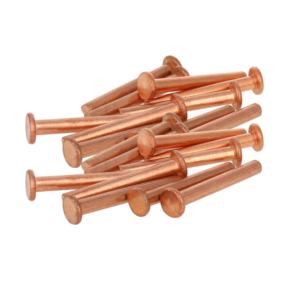 MroMax Diameter 5mm Long 40mm Flat Head Bolts Copper Solid Rivets Fasteners Rivets Brass Tone 20pcs