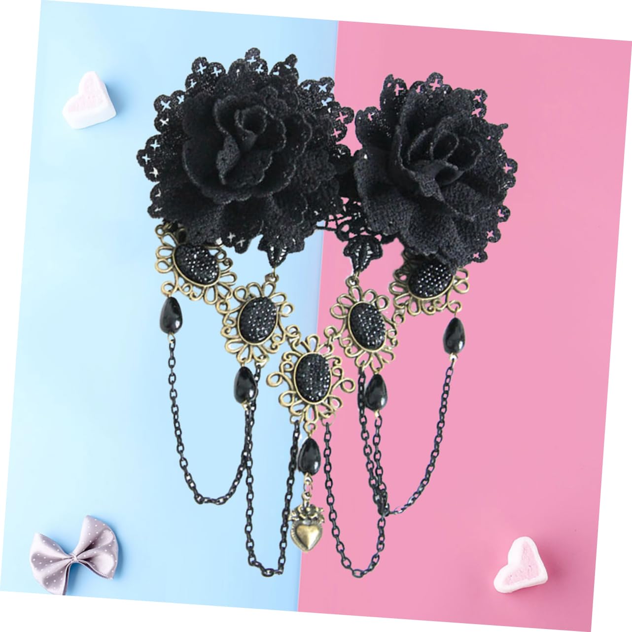 Beaupretty 4 Piezas sombreros de flores negras tiara horquillas negras pasadores de pelo pasador de pelo de flor pasadores góticos las flores sombrerería emitir tarjeta