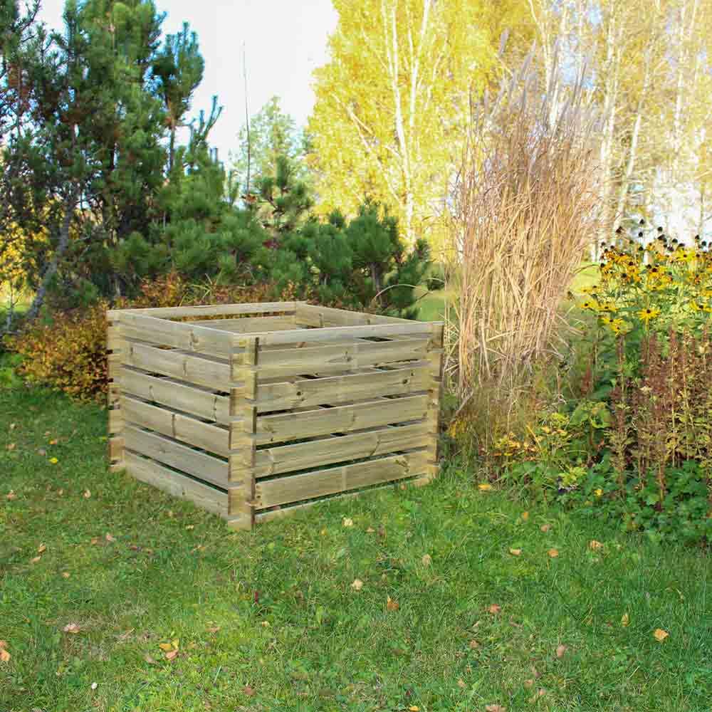 Compostador de madera de pino FSC, 100 x 100 x 65 cm, para residuos húmedos domésticos, fácil de montar, impregnado en autoclave clase III