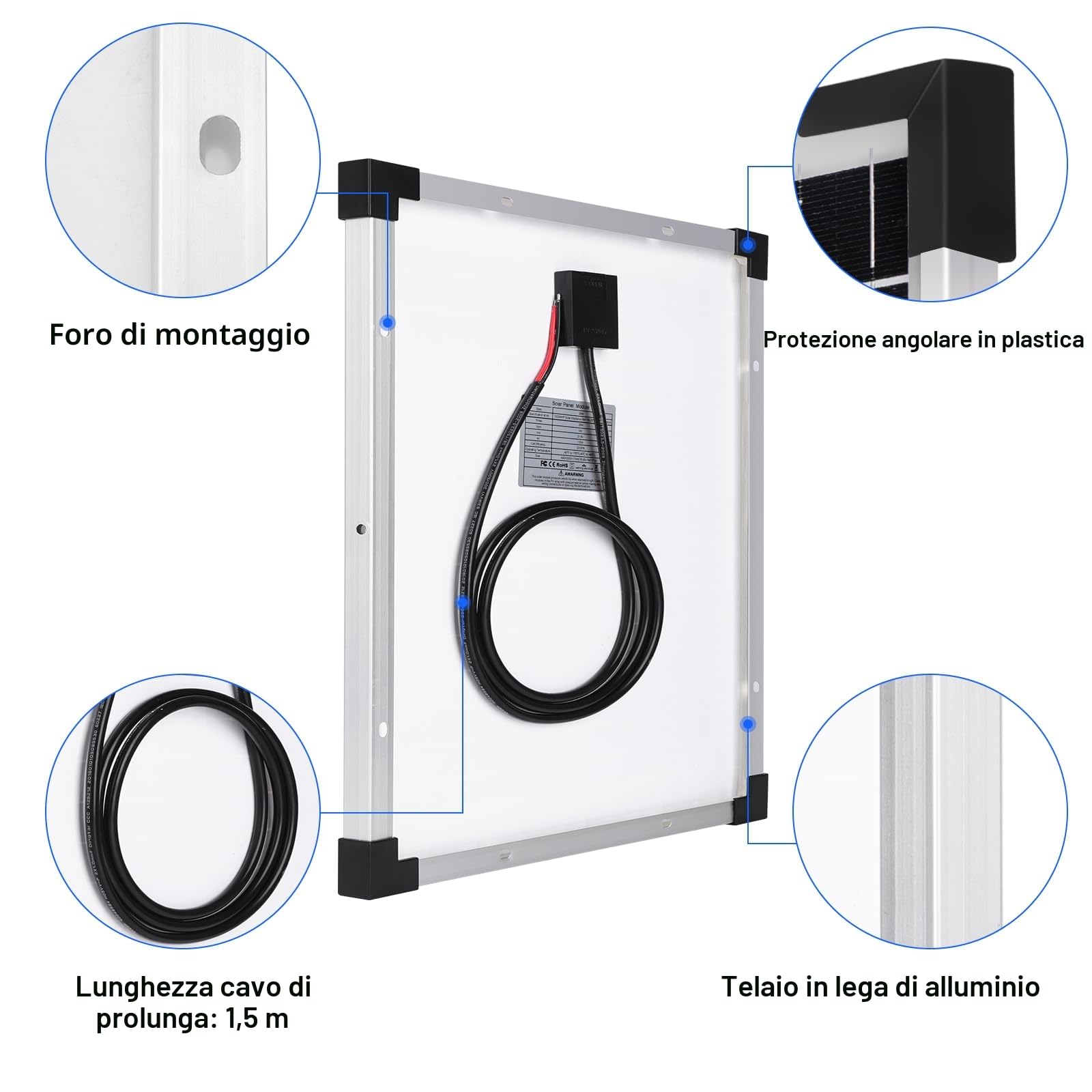 【50W 12V Pannello Solare Kit】DERUXI 50Watt 12V Pannello Fotovoltaico Mono Set: 50W Pannelli Solari+10A PWM Regolatore di Carica+4 Pcs Cavo Solare, Pannello Solares PV per Veicoli,Tetto, Barche,Camper
