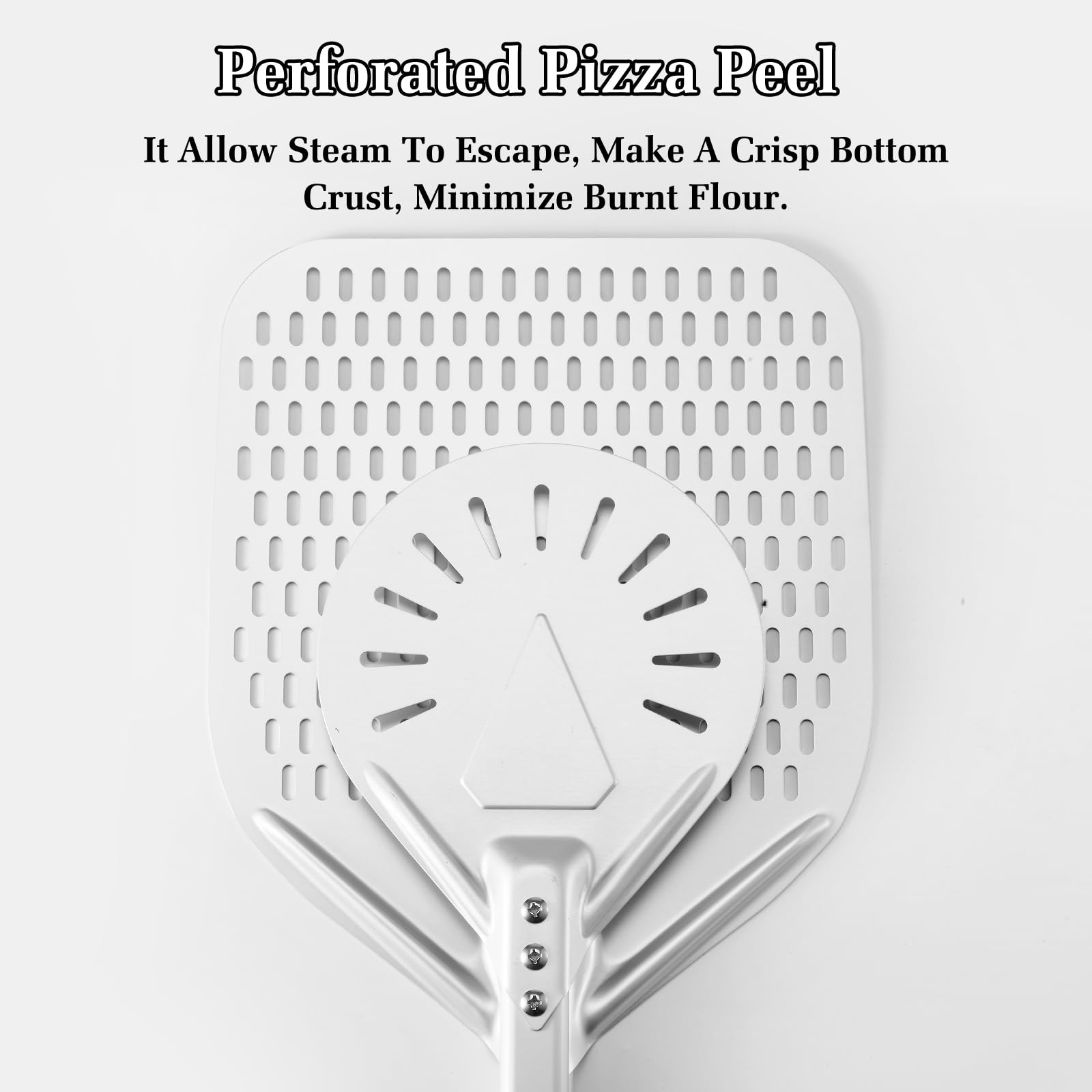 Juego de pala de pizza perforada de 14 pulgadas + 8 pulgadas, pala giratoria de pizza con mango de metal, espátula de pizza para accesorios de horno de pizza caseros