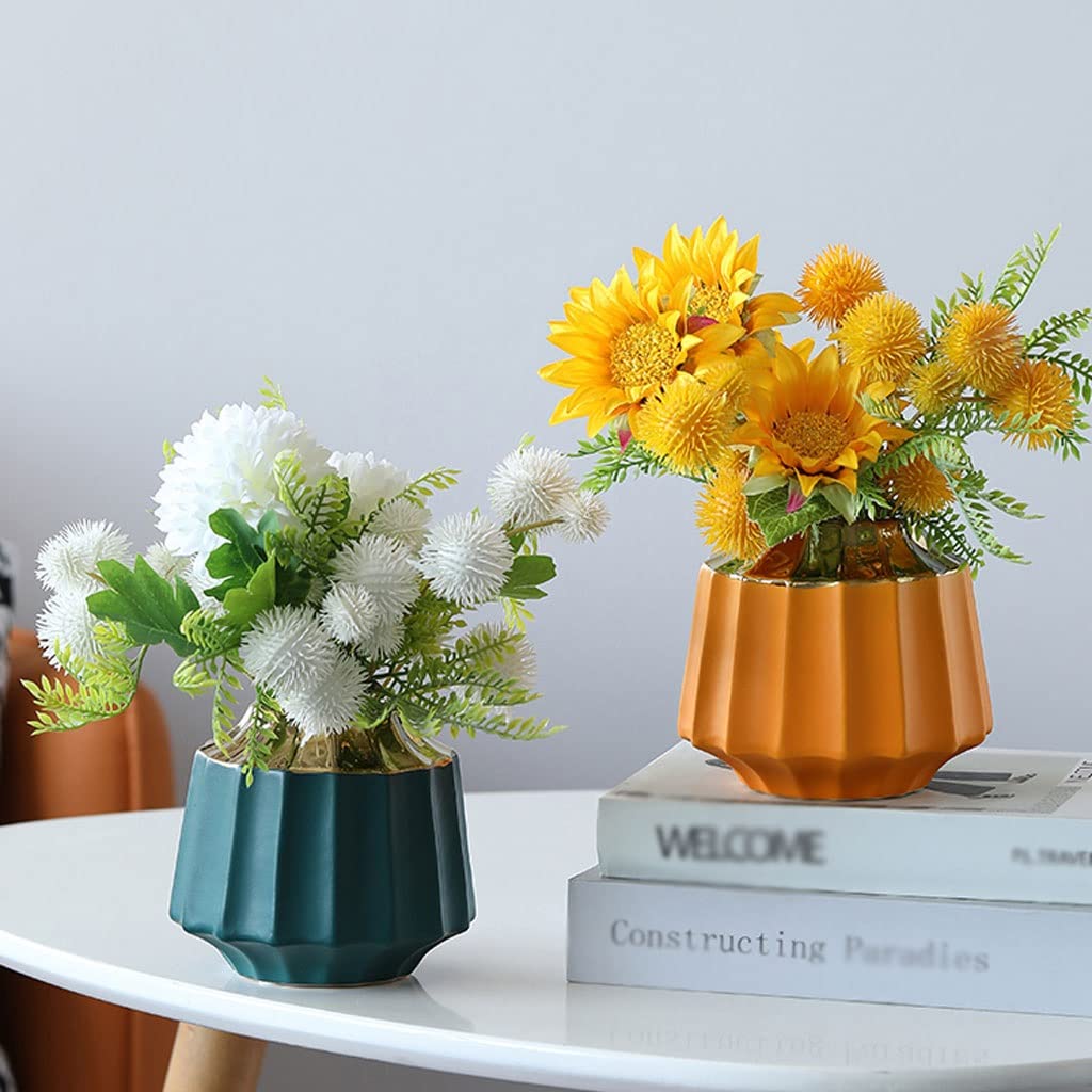 Künstliche Blumen Seidentuch Künstliche Blumen mit keramischer Vase Modern Luxus Gefälschte Blume Set for Heimzimmer Braut Hochzeitsdekoration Künstliche Blumen wie Echt (Color : D)