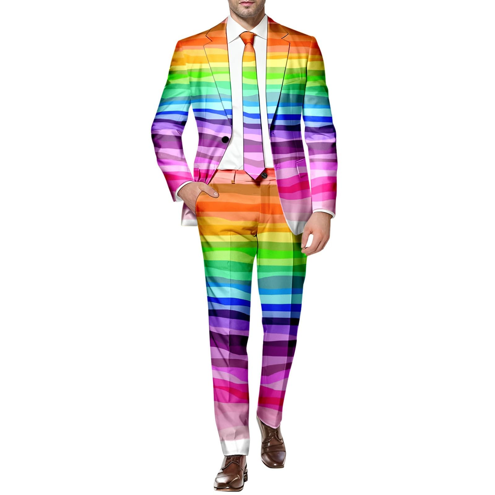 Gay The Rainbow Suit Multi-Coloured Jacket Pride Outfits LGBTQ Accessories Pride Suit Prides Clothes Stand Out Suits Fancy Dress Adult Rainbow Costumes