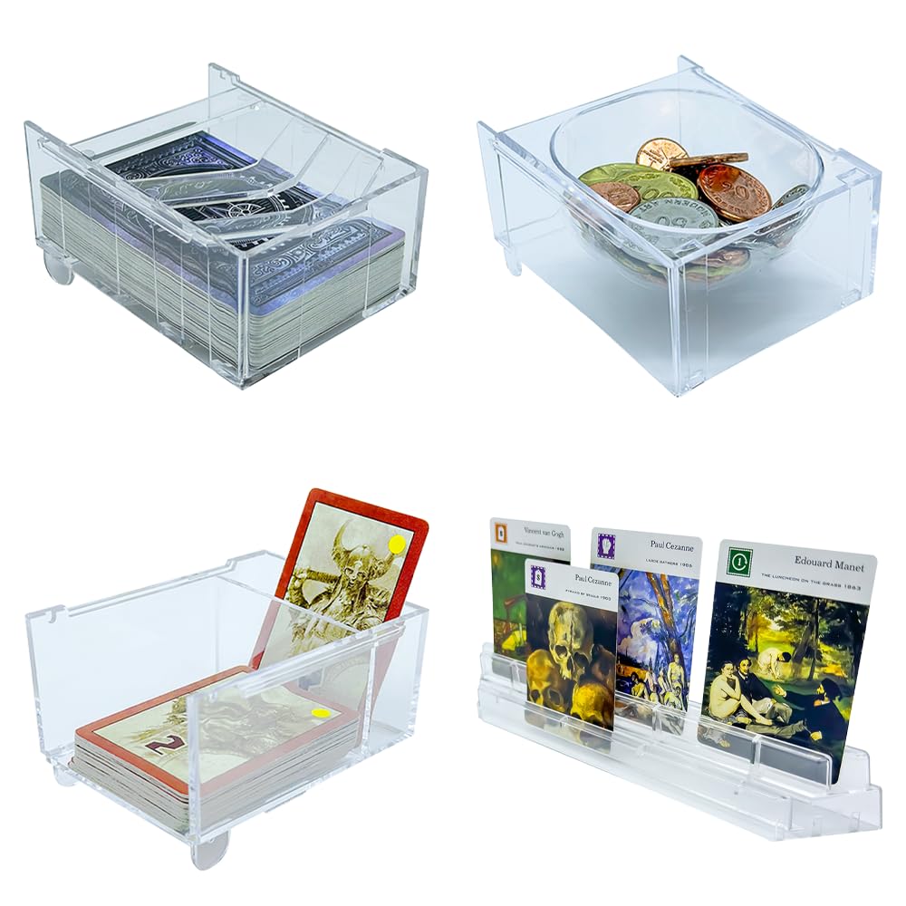 Clear Series Board Game Accessories Set - Total 16 Packs of Connectable Game Card Trays, Component Holder Tray, Cards Holder Stand, Trasparent Game