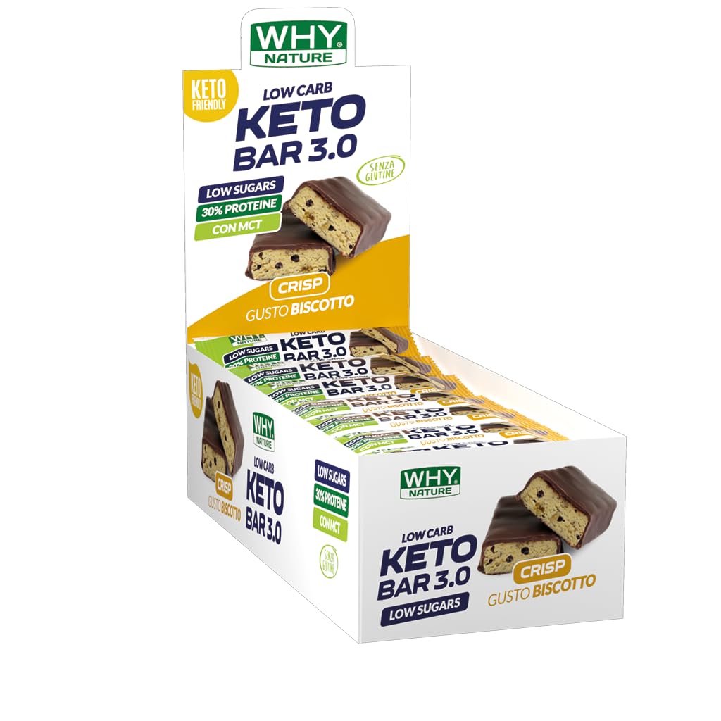 WHY NATURE KETOBAR 3.0 - Barrette Proteiche Ricoperte di Cioccolato - Snack Proteici per Dieta Chetogenica - Gusto Biscotto - Box da 28 Pezzi - 30 gr
