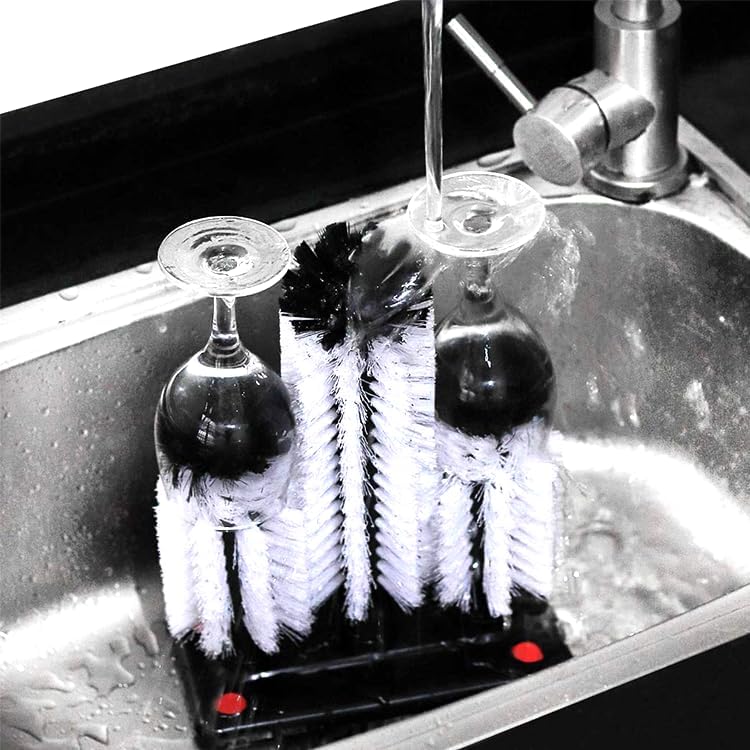 3 Brush 7.5" High Bar Glass Washer with Suction Base for Sink Bar and Kitchen Top (3 Small Brushes), Water Bottle Beer Glass Wine Glass Cleaner Brush image 4