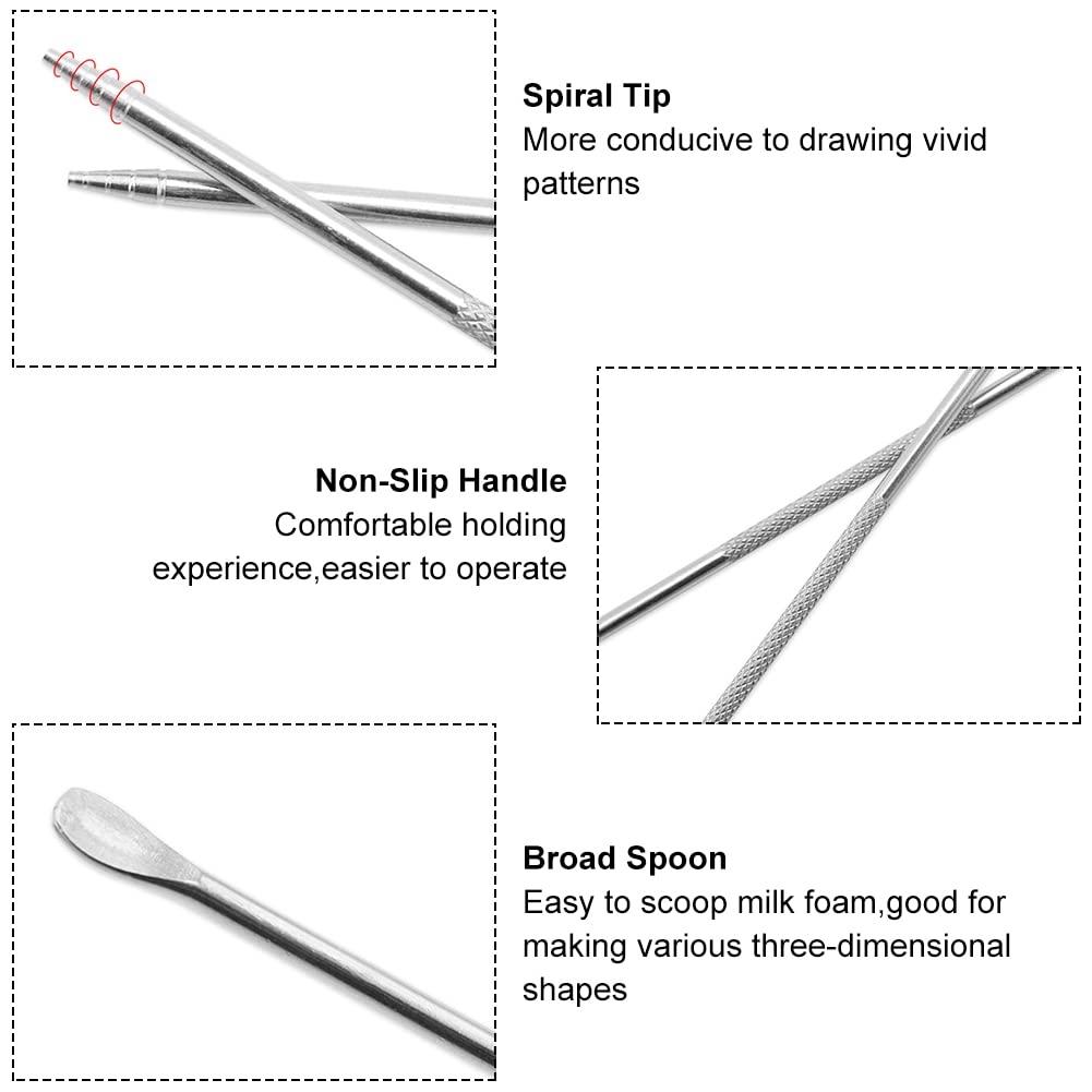 3 Penne Per Latte Art Caffè - Ago Per Decorare Cappuccini E Dessert, Acciaio Inox, 13.5cm - Foto 9