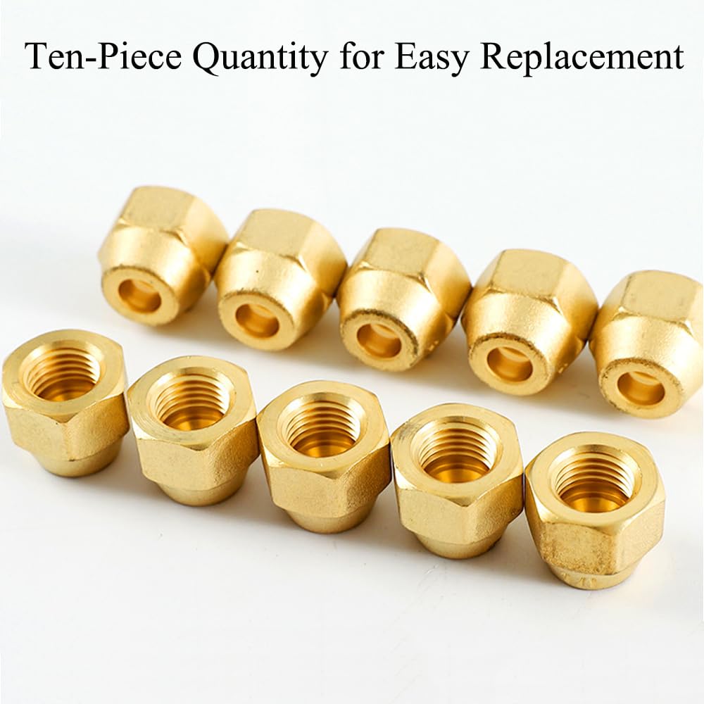 Lot de 10 écrous pour tuyaux en cuivre de climatisation - 3/8" en laiton - Écrous pour tuyaux en cuivre de climatisation - Écrous à sertir pour carburant, huile, gaz et conduites d'air
