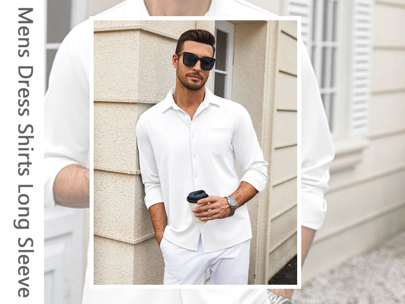 COOFANDY Wrinkle Free Dress Shirts for Men No Tuck Shirts Button Up Long Sleeve Shirts White : Clothing, Shoes & Jewelry