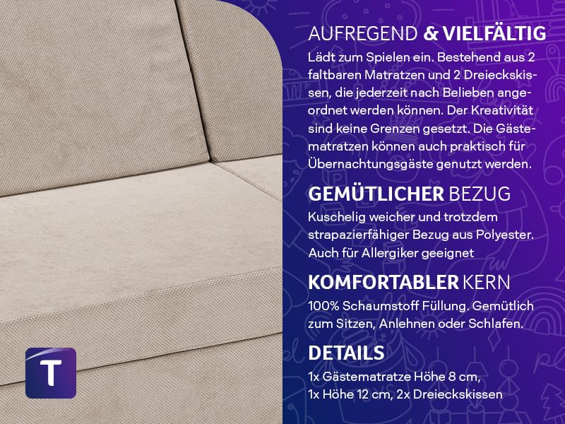 Traumnacht Abenteuer Sofa mit kuscheligem Bezug aus Pretty Gewebe, waschbar, 81,5 x 81,5 x 12 cm, beige, produziert nach deutschem Qualitätsstandard