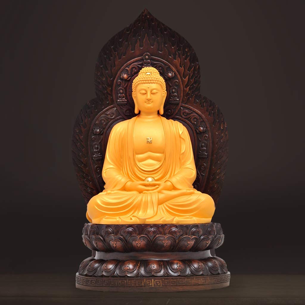 Estatuas de Buda Buda Estatua Resina Zen Buddha shajin shakyamuni Sentado Buddha Adornos dedicados a la casa Sambo Buddha artesanía (Color : Yellow)