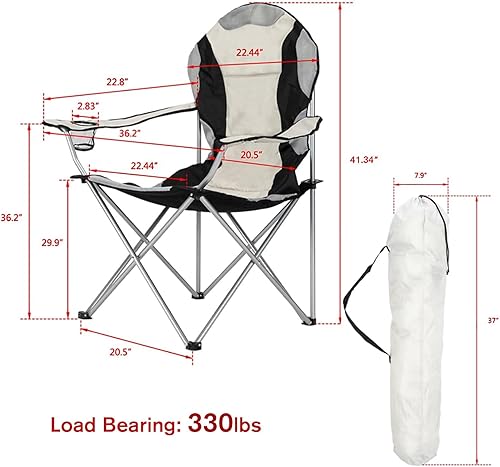 Miniatura 3 de Silla plegable de campamento, tamaño mediano, 330 libras, resistente al aire libre, con portavasos y bolsa exterior, silla plegable portátil y