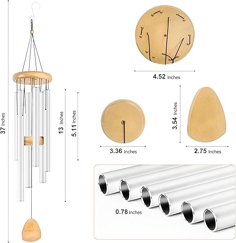 Vista 31 de Campanillas de viento grandes de aluminio de 37 pulgadas para crear un ambiente zen, adecuadas para exteriores, con atrapador de viento, adecuadas