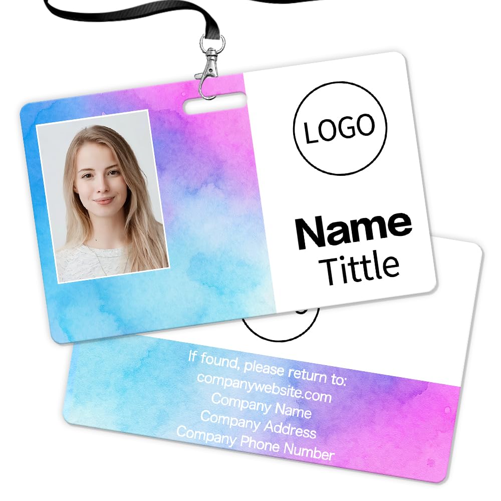 Custom ID Badge with Photo Logo Barcode Personalised Name Identification Badges Double Sided Print Employee ID Badge for Office Worker Doctor Nurse Student(Horizontal-Style 8)