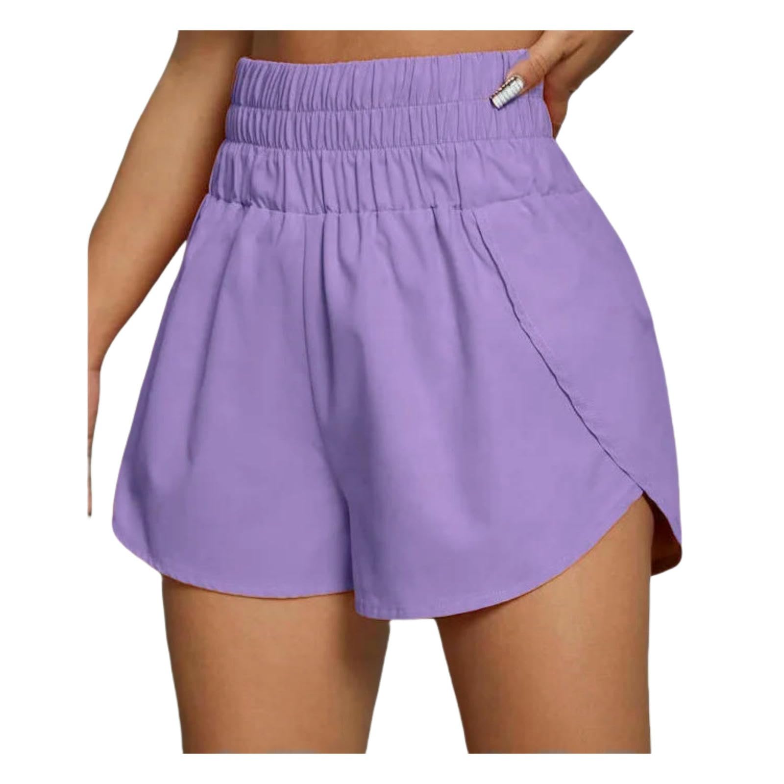 Hochtaillierte Yogashorts Boxer Shorts Für Frauen Teen-mädchen Leichte Pull-on High Rise Outfit Athletischer Stil Sommer Workout-Lavendel-m