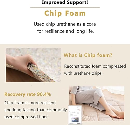 Miniatura 5 de EMOOR Shikibuton - Colchón de futón japonés para piso, antideslizante, tamaño individual, fabricado en Japón, 100% algodón, espuma gris con virutas