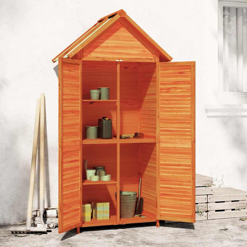 Cobertizo marrón 89 x 52,5 x 175 cm madera maciza de pino | Techo impermeable adecuado para cortacésped, con soporte de pared, para accesorios de jardín