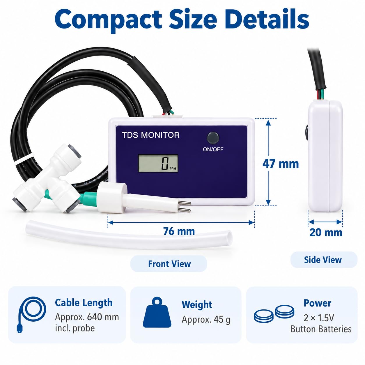 Tester della qualità dell'Acqua con misuratore TDS, intervallo 0–9990 PPM