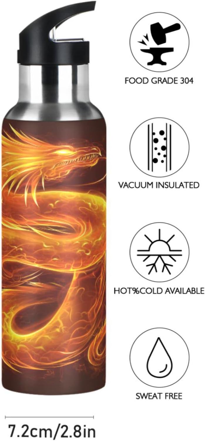 Dragon Water Bottle for Boys - Insulated Stainless Steel Flask with Straw Lid - Leakproof 20 oz - Image 3