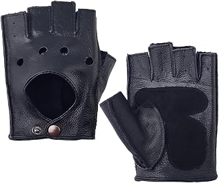 Real Leather Driving Gloves Cowhide Fingerless Half Finger Motorcycle Gloves Breathable Classic for Driving Cycling Shooting Tactical Applications for Women and Men
