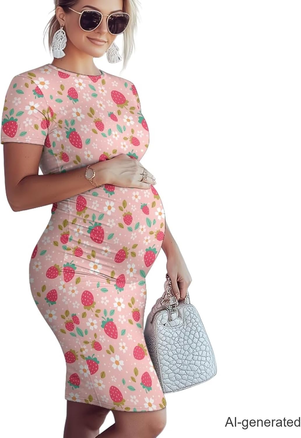 Summer Maternity Dress 2026,Short Sleeve Baby Shower Dress, Slimming Ruched Waist Maternity Outfits Plus Size