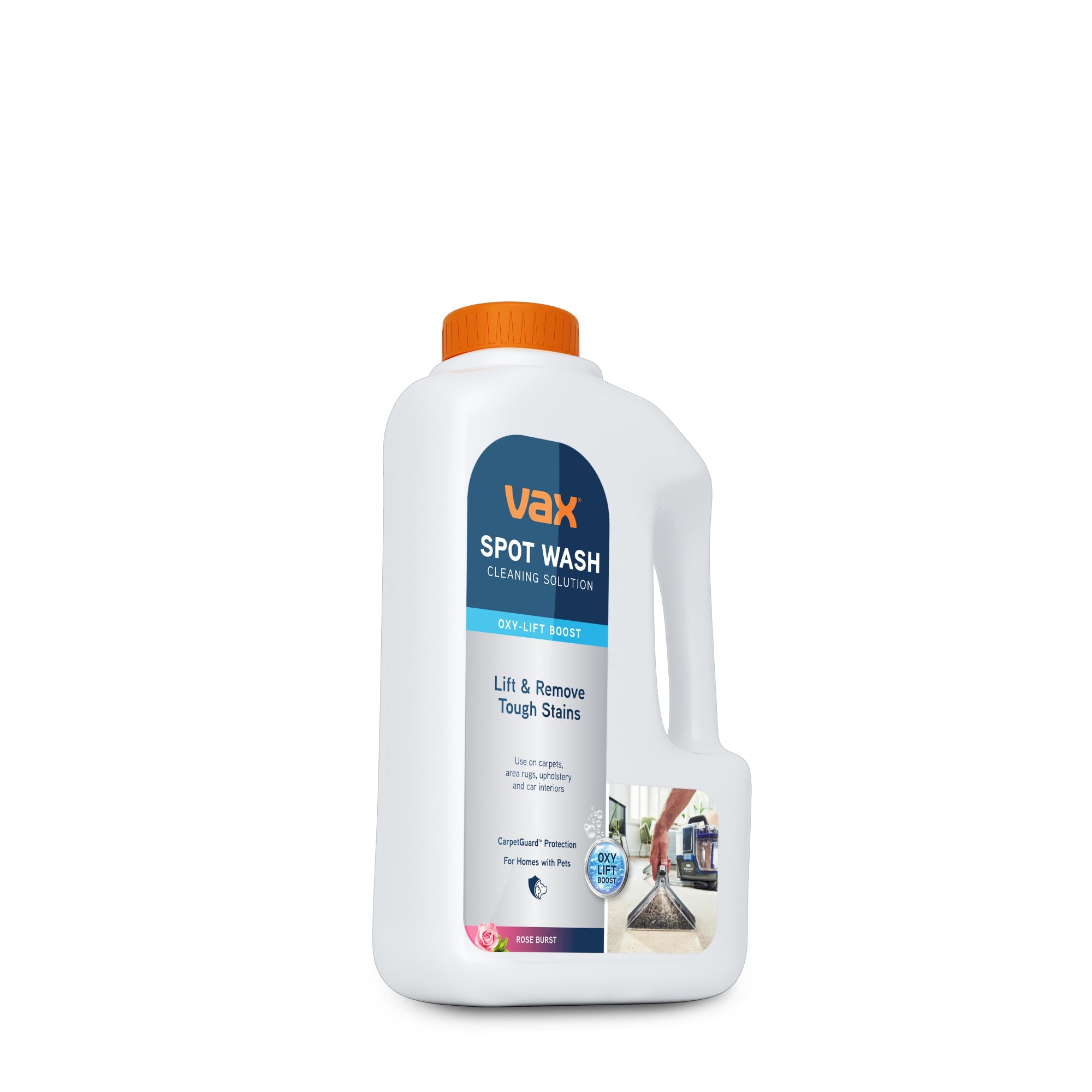 Vax SpotWash Oxy-Lift 1.5L Spot Cleaning Solution, Upholstery Carpet Stain Remover Shampoo, Rose Burst Scent, Breaks Down and Lifts Tough Stains, ‎1-9-143106, White