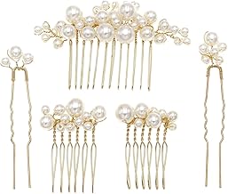 PREPSTO 5Pcs Hair Accessories for Women Wedding Faux Pearl Juda Hair Pins for Women Girls Stylish Bridal Hair Comb Clips Hair Bun Pins