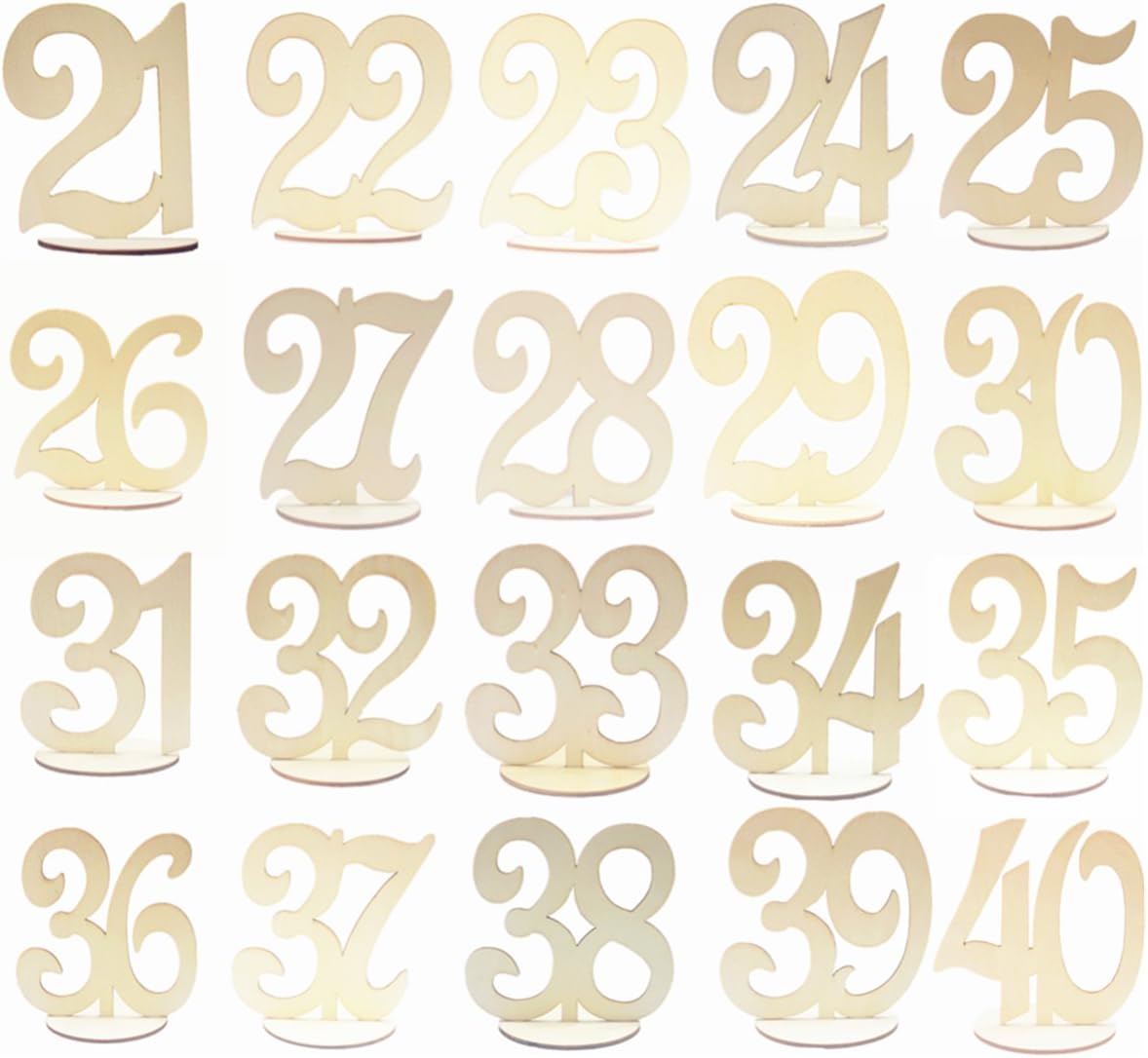 20 Pieces Wooden Wedding Table Number 21 to 40 With Holder Base for Wedding Party Home Table Decoration by Alinay
