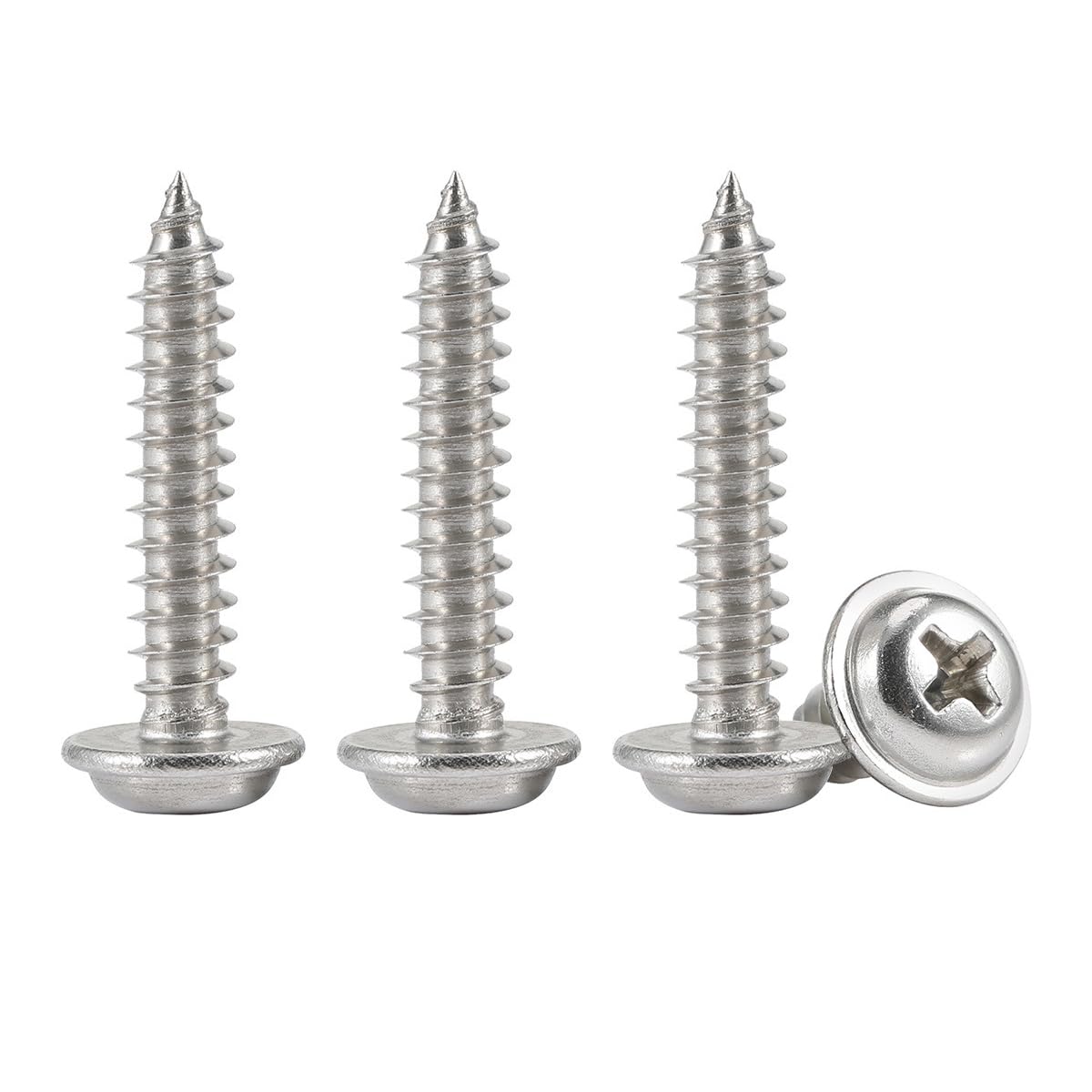 Stainless Steel Self Tapping Screws, 50pcs M4 x 30mm Phillips Pan Head Screw with Washer