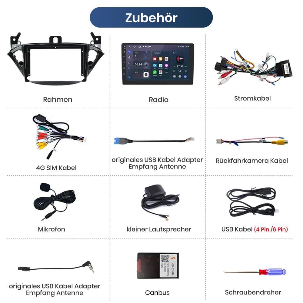 Junsun Android Autoradio für Opel Corsa E (2015-2019), Opel Adam (2013-2016) 2GB+64GB CarPlay, Android Auto, FM Radio, Bluetooth, WLAN, Navigtion, Lenkradsteuerung