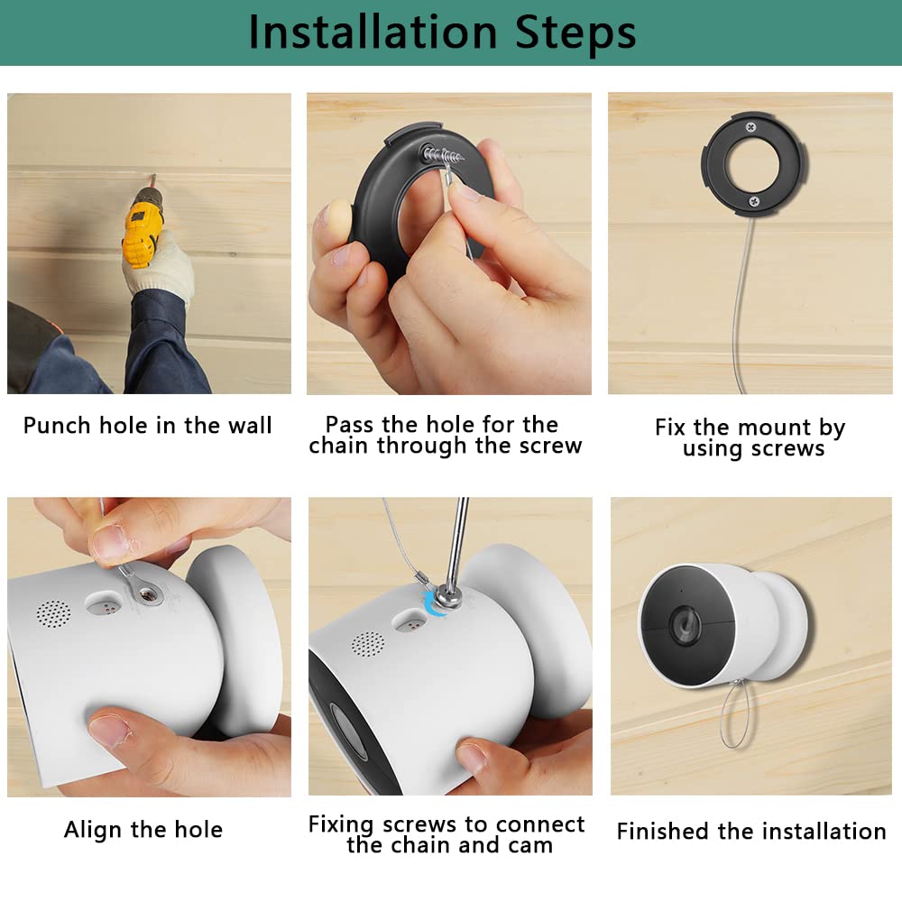 Anti Theft Security Chain Anti Drop Mount Compatible with Google Nest Cam Outdoor(Battery) Camera, 4 Pack (Cam Not Included)