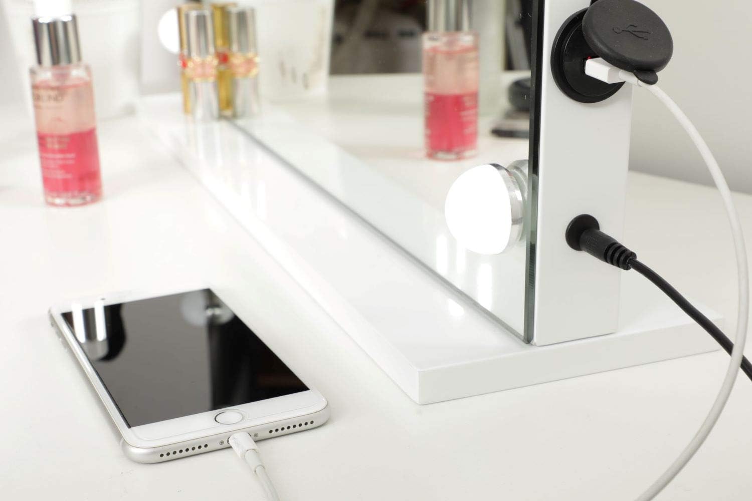 TEVISE Makeup Vanity Mirror with Lights, Professional Hollywood Style Smart Touch Design, Dimmable Bulbs in 3 Color Tone Modes, USB Charging Port, 22.8" W x 18.2" H, White : Everything Else