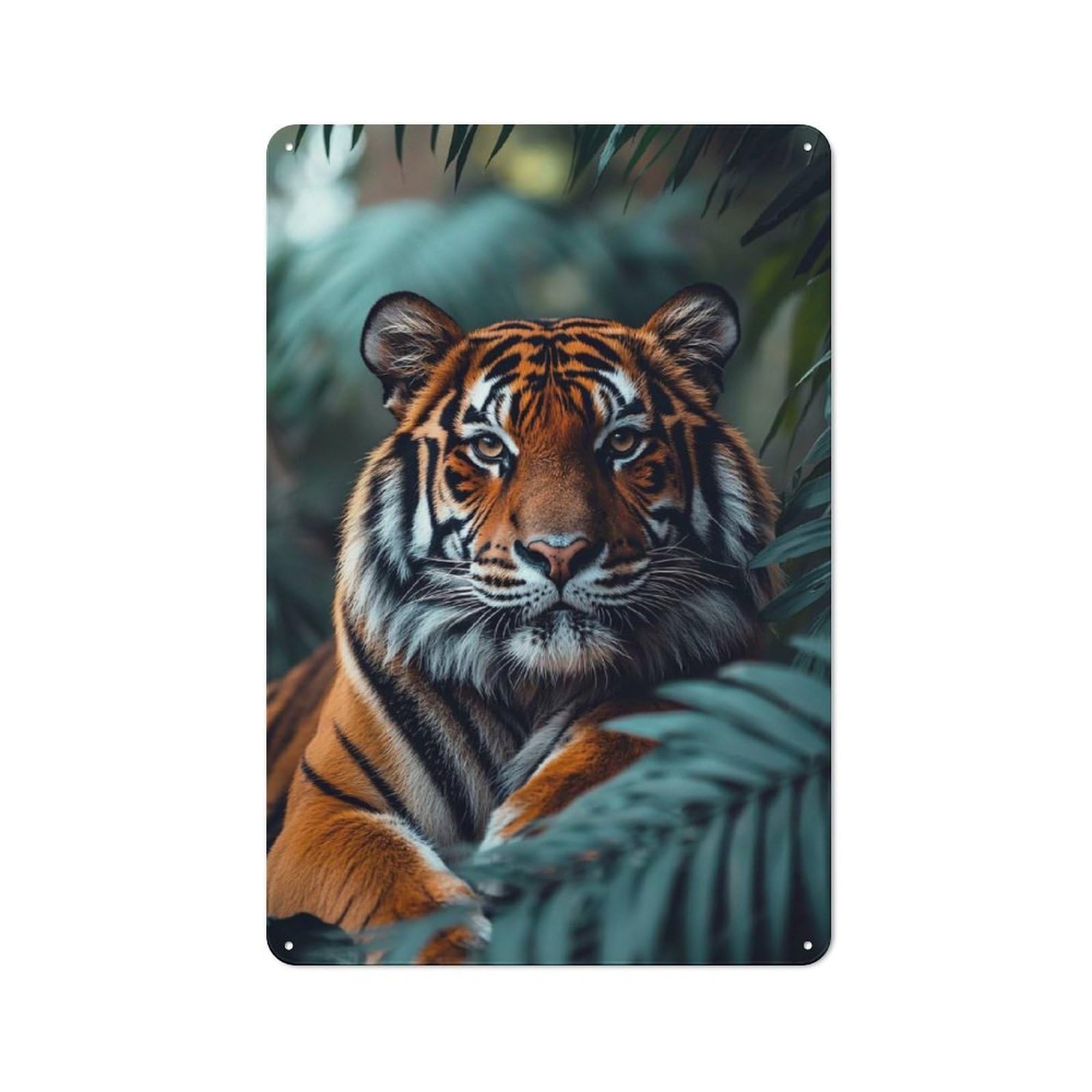Tin Wall Plaque 30x20cm with Tiger in Lush Greenery for Man Cave Or Games Room, Suited to Man Cave Decor Fans