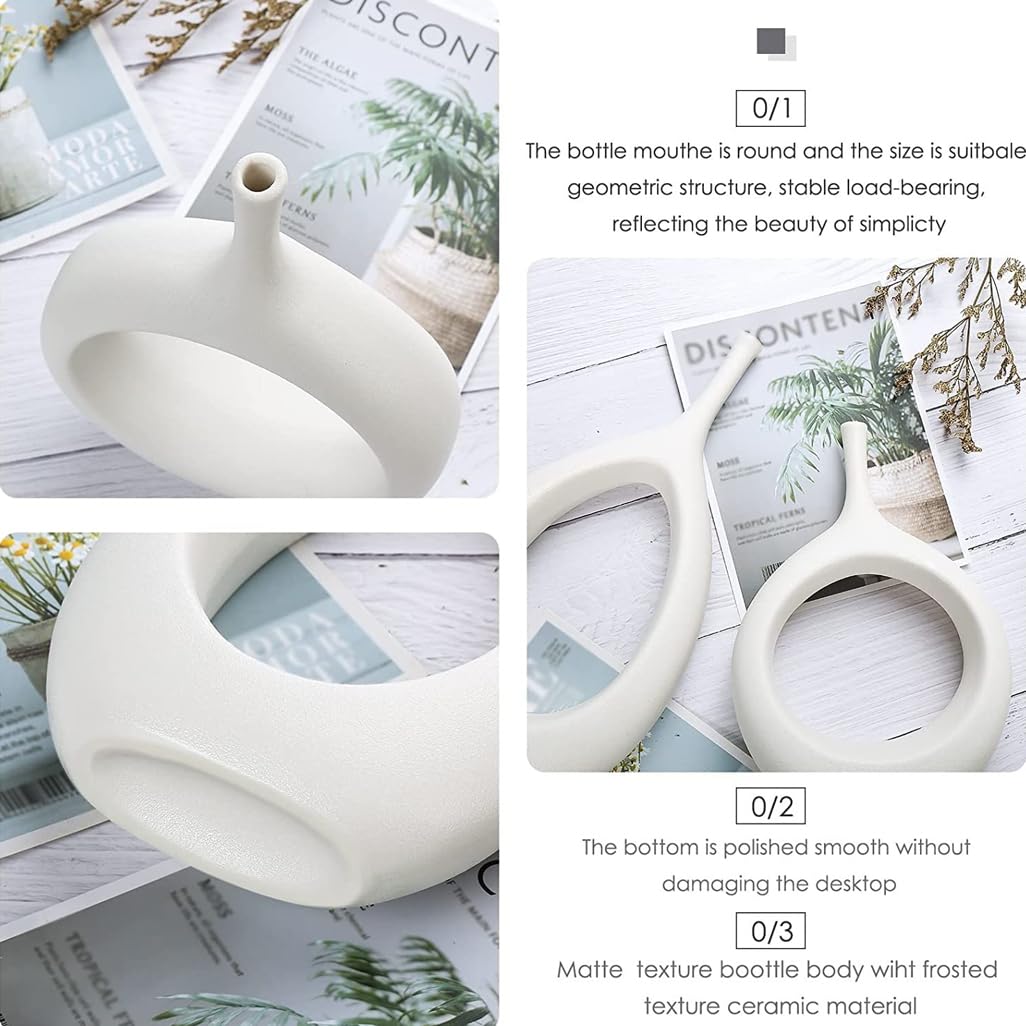 Modernes weißes Keramik-Vasen-Set aus 2 Stück für Dekoration, hohle geometrische Blumenvasen als Tischdekoration, dekorative Tischvase für Wohnzimmer, Zuhause, Kamin, Küche, Hochzeit White