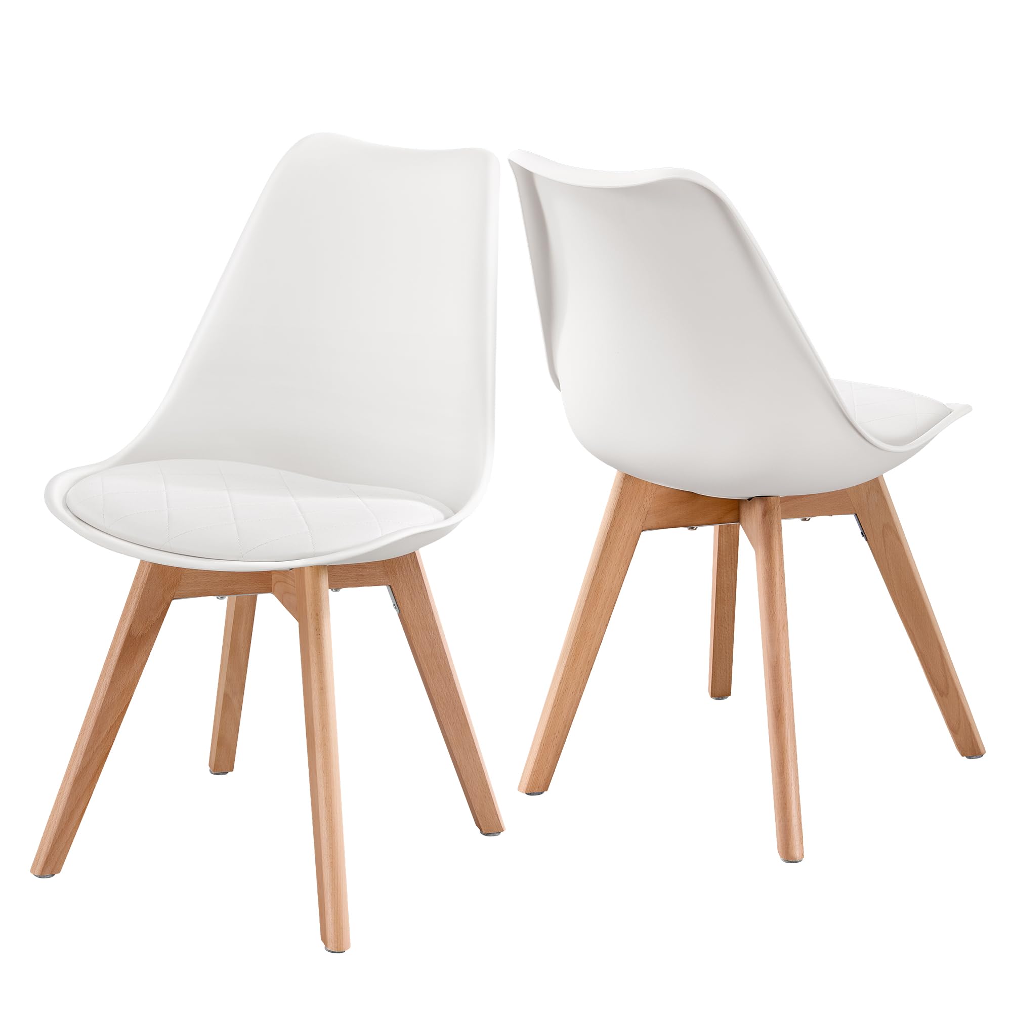 VASAGLE Esszimmerstühle aus PU-Leder und Buchenholz, Gepolsterte Küchenstühle, 2er Set, 46,5 x 57 x 79 cm, Hellwarmweiß, für Esszimmer und Büro, Lenna Kollektion KDC988WD01