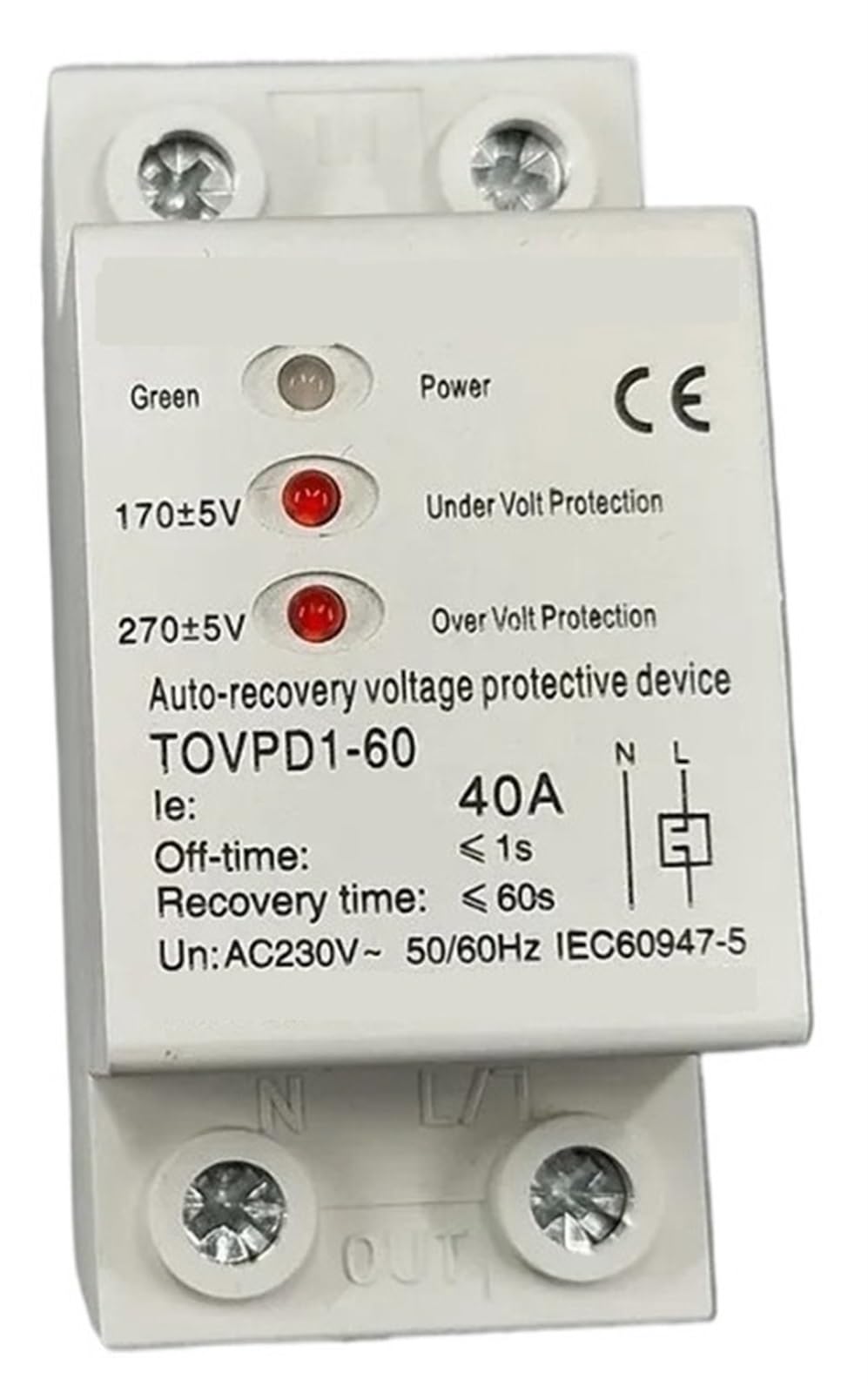 Relais de protection contre les surtensions et sous-tensions monophasé 40A pour rail DIN