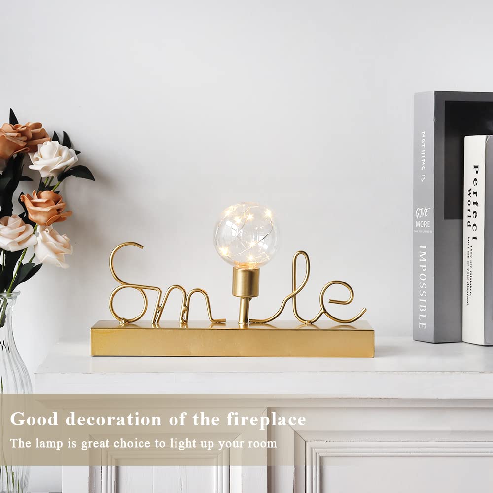 NEWIMAGE Lampada da Tavolo a Batteria Lampada Decorativa Senza Fili Luci di Decorazione Domestica con Luci Bianche Calde Fata per Soggiorno Camera da Letto da Tavolo Ingresso Centrotavola (Smile)