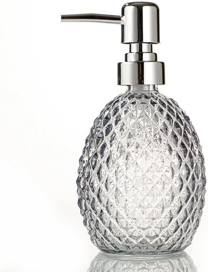12.5 Oz Clear Glass Soap Dispenser Jar Vintage Hand Soap Dispenser Jar Lotion Bottle Dispenser with Silver Rust Proof Pump for Essential Oil Shampoo Gel Body Wash Bathroom Kitchen
