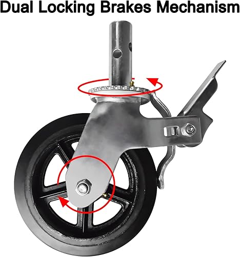 Miniatura 5 de Ruedas de andamio de 8 pulgadas, juego de 4 ruedas de andamio con frenos de bloqueo duales, capacidad de 750 libras por goma para reemplazo de