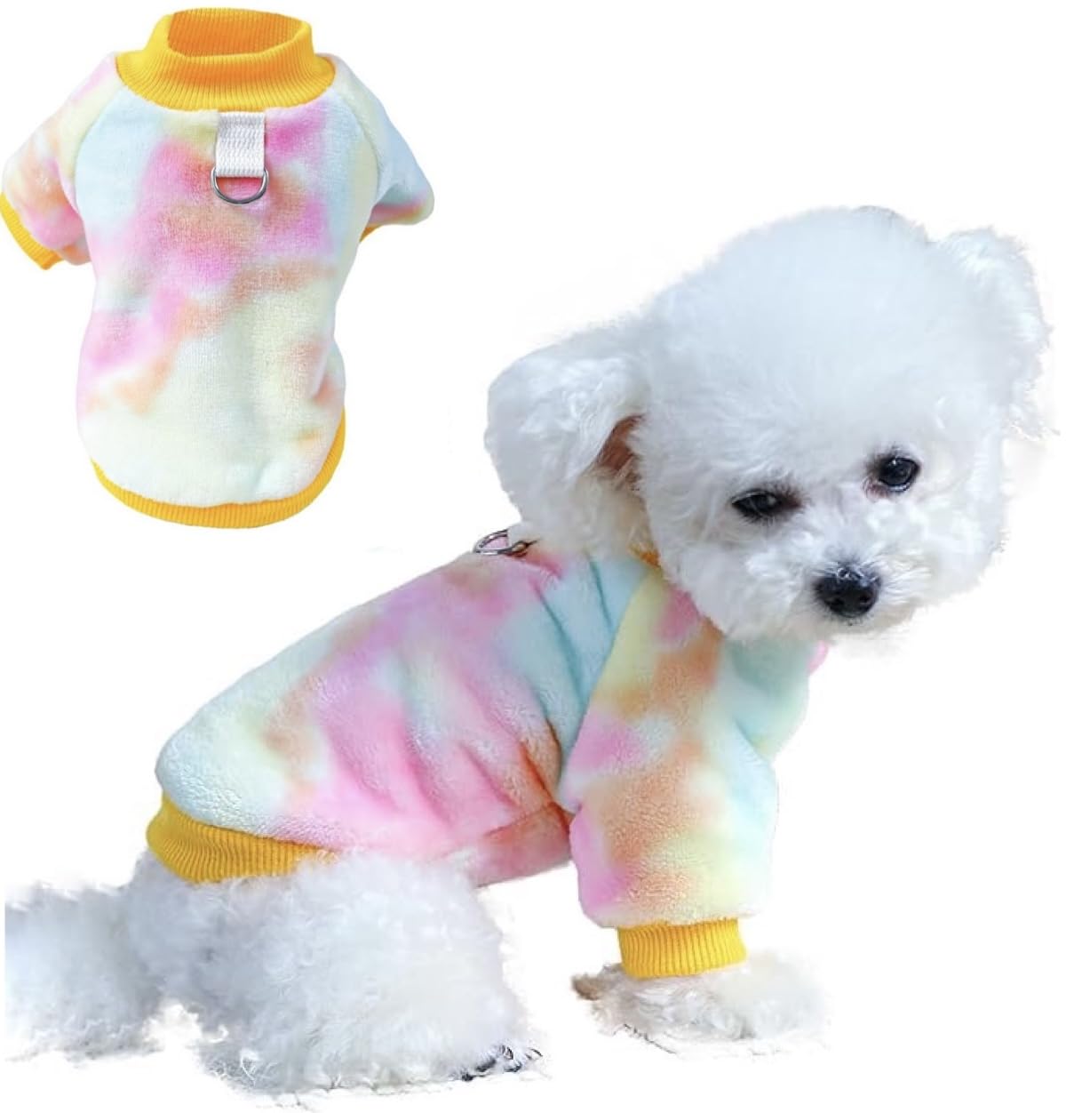 KUTKUT Small Dog Cat Flannel Fleece Tie & Dye Sweater (Yellow, XL# Adjustable Chest: 50cm - 54cm, Length: 40cm) (B0CQXDHXQG) Amazon Price History, Amazon Price Tracker