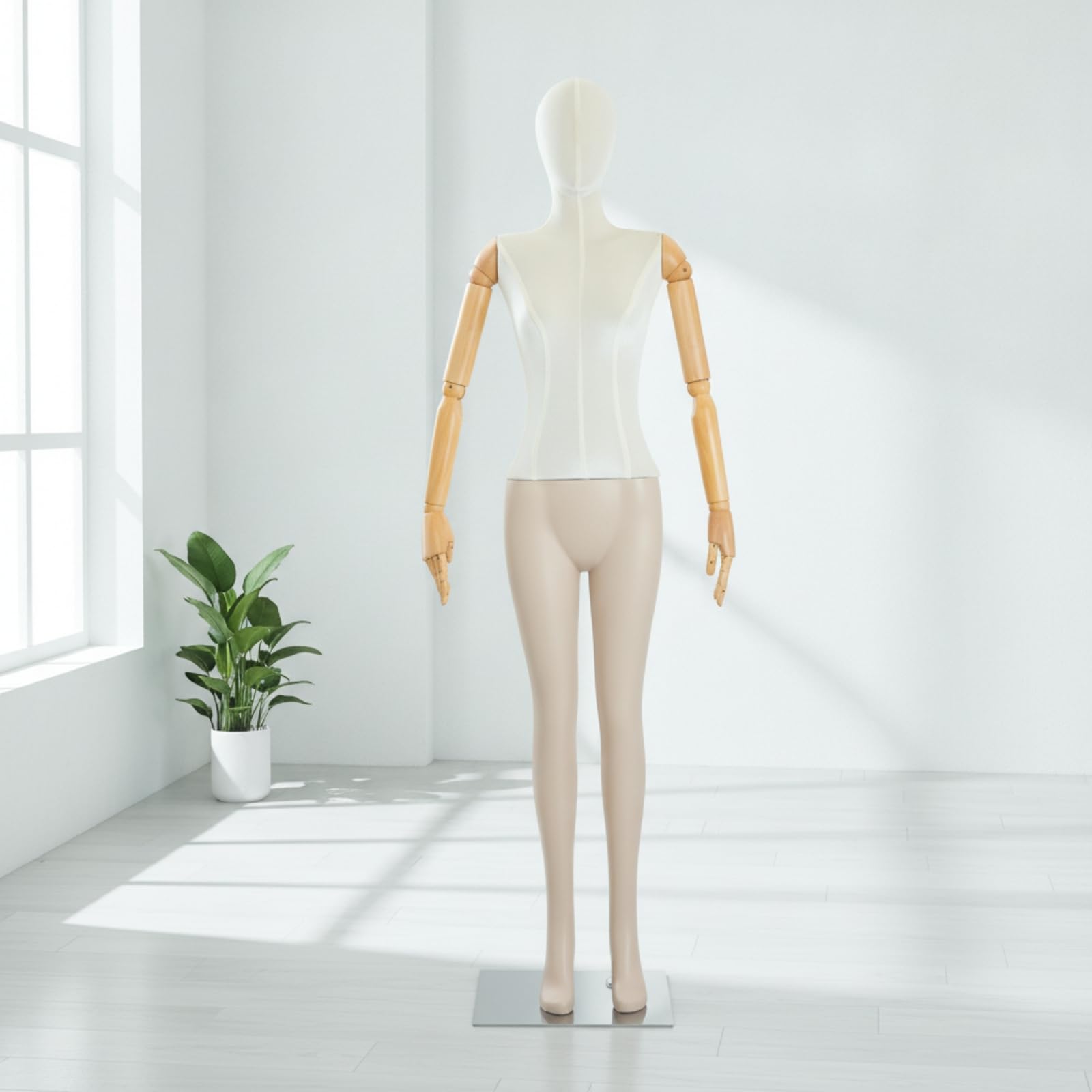 Schaufensterpuppe mit Standplatte verstellbar Gliederpuppe mit Gelenken flexibel Schaufensterfigur Standfuß für , Koreanischer Stil, Flache Schulter, Flache Brust, Aufrecht